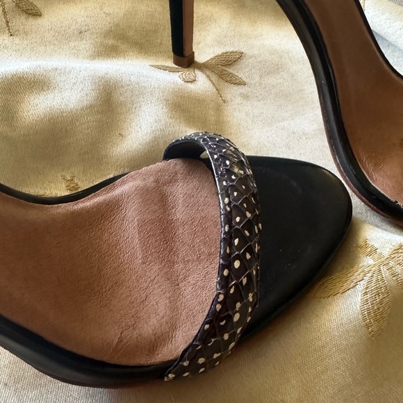 Joie Black w/ White Dots Ankle Strap Leather High Heel Shoes. - Picture 9 of 12